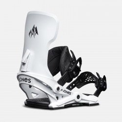 Jones Meteorite Snowboard Bindings featuring SkateTech, shown in white color, quarter back view