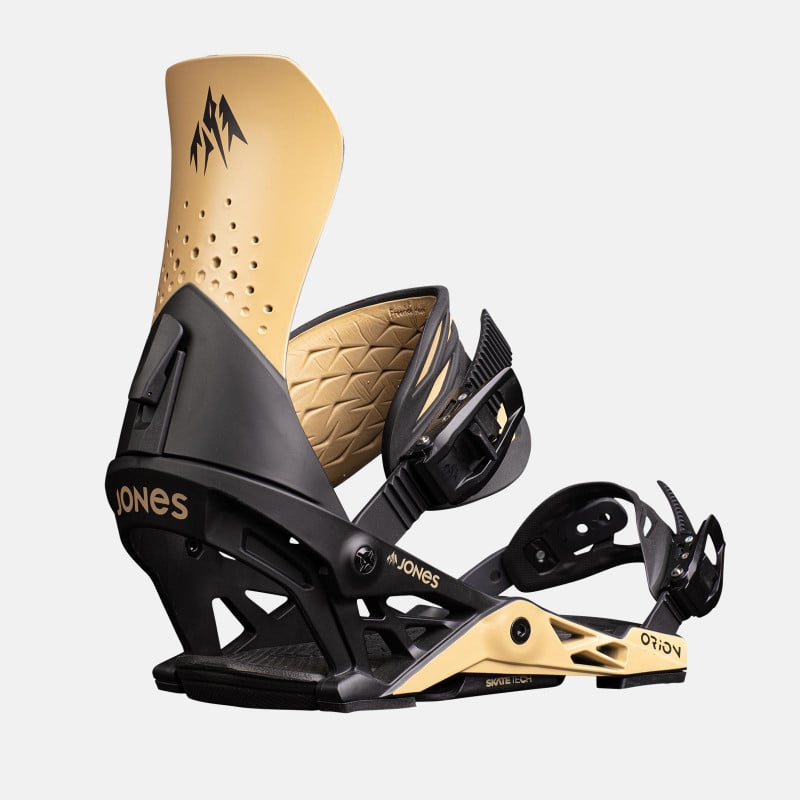 Jones Orion Snowboard Bindings featuring SkateTech, art collaboration with RP Roberts, quarter back view