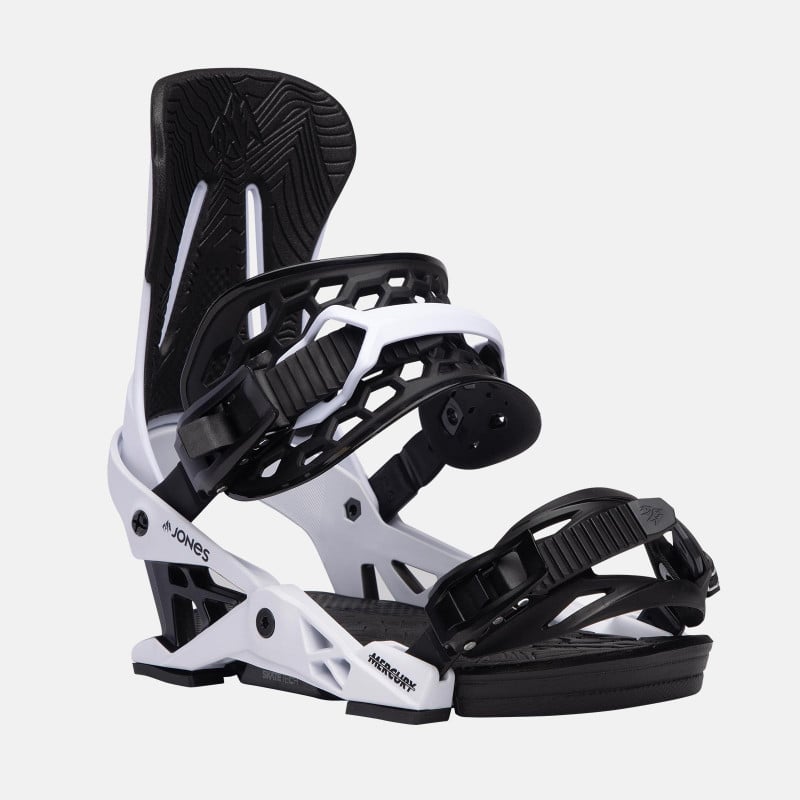 Men's Mercury Snowboard Binding, featuring SkateTech, in Cloud White, front view.