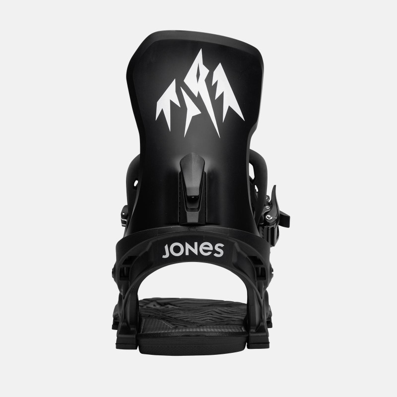 Jones Men's Meteorite Snowboard Binding in eclipse black, featuring Skate Tech, highback view.